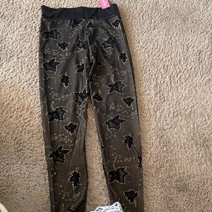 Elegant Black glitter Leaf Print Women's Leggings L/XL
